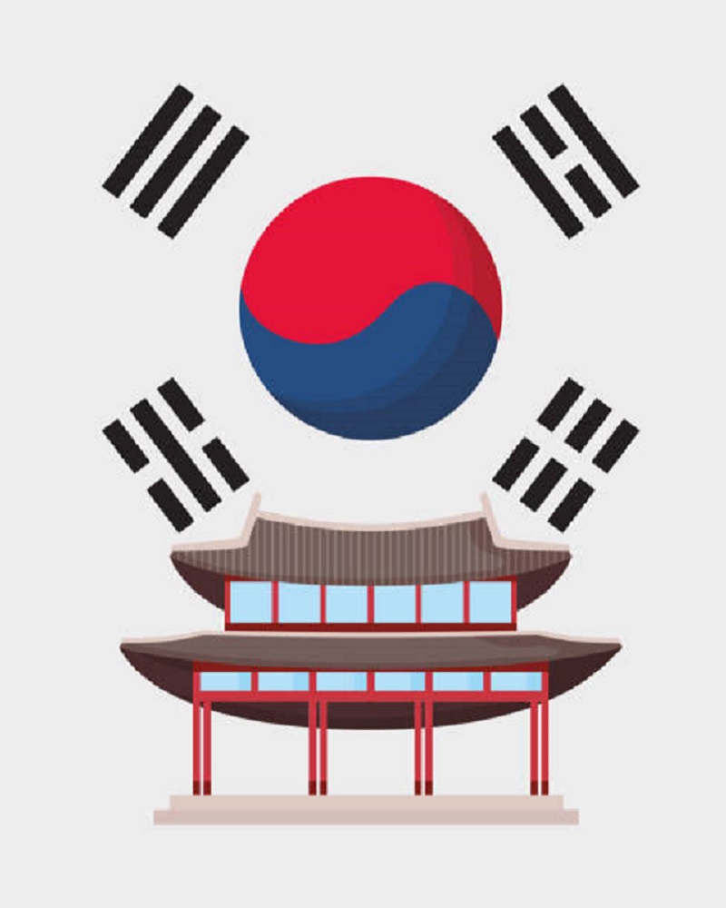 Gyeongbokgung Palace  and south korea flag, colorful design. vector illustration